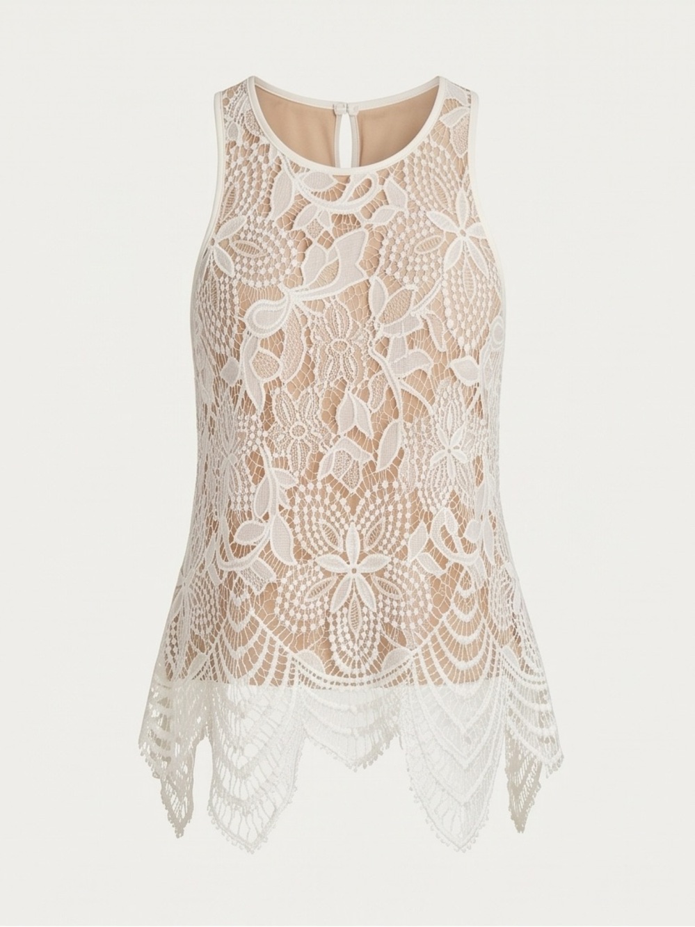 Express White Lace Overlay Tank Top with Nude Lining
